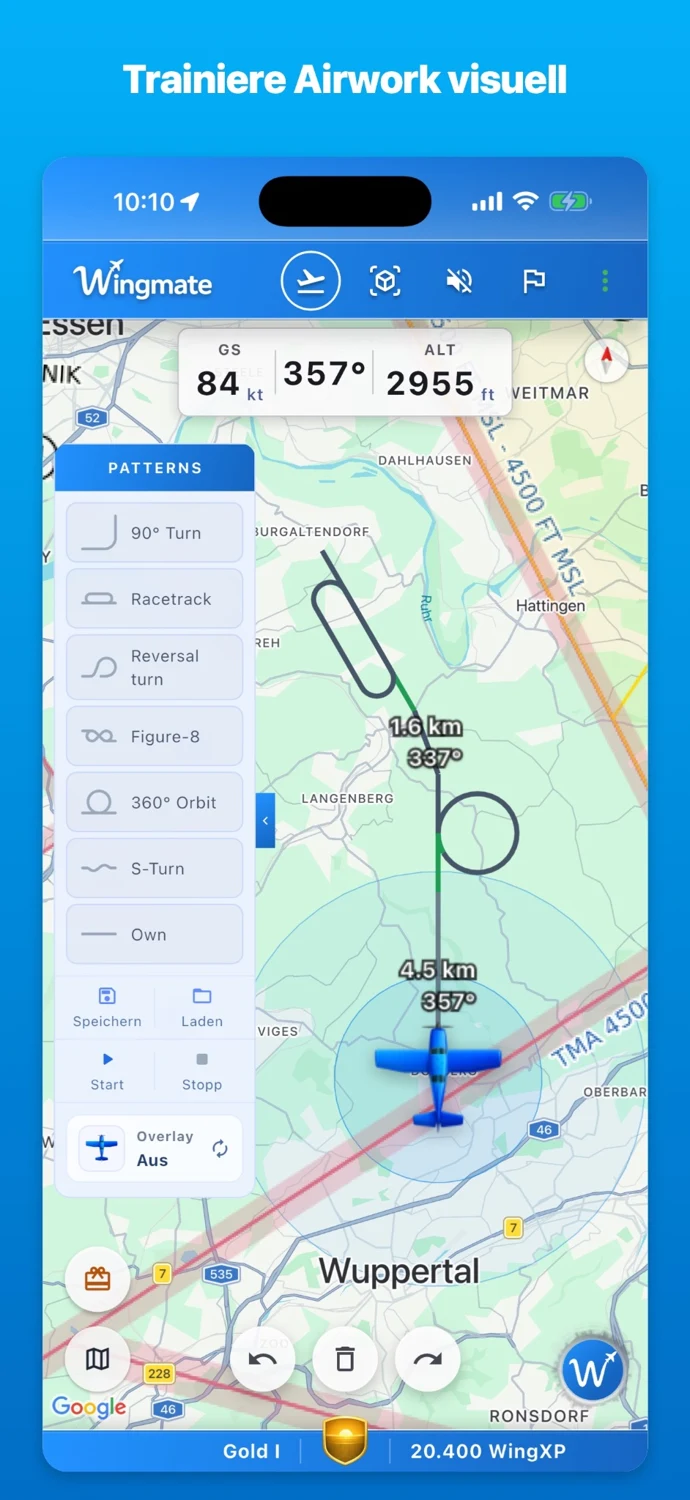 Airwork-Unterstützung mit einem visuellen Flugmuster auf der Karte