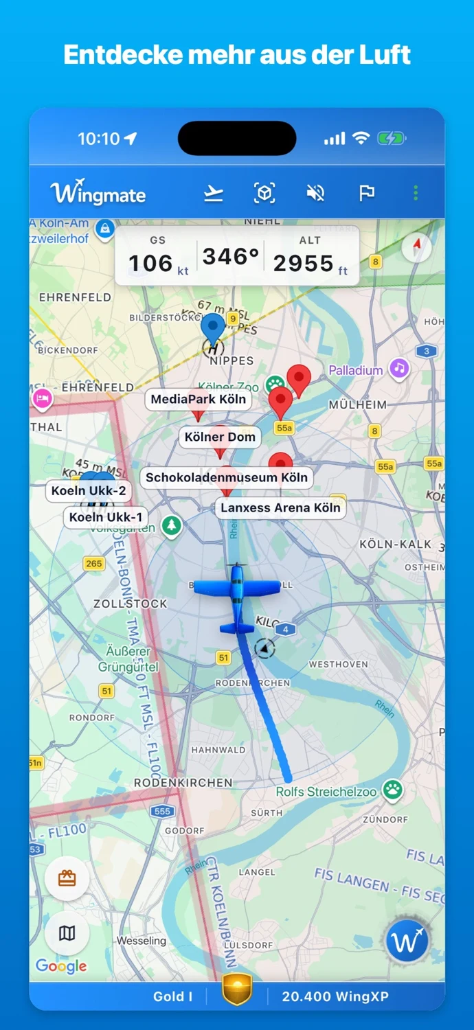 Moving Map mit POIs und Flugspur