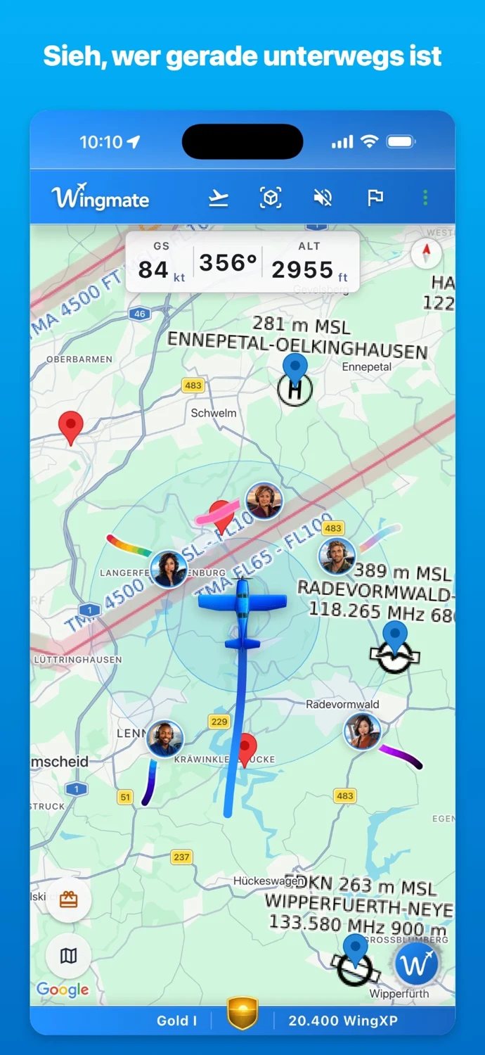 Wingmate zeigt andere Piloten im Live-Flug